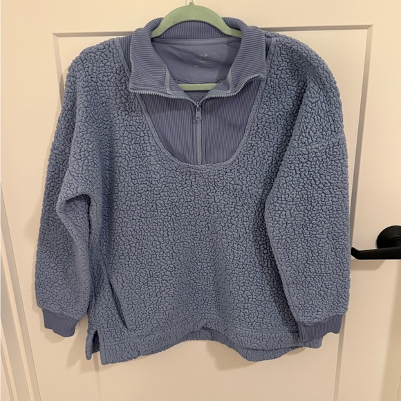 aerie Tops - Aerie Blue Sherpa Quarter-Zip Sweatshirt